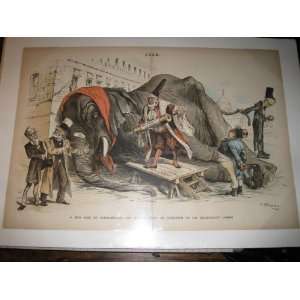  1889 Puck Color Lithograph Sick Republican Elephant   G.O 