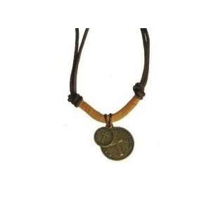  Necklace Leather w/2 Vintage Brass Pendants & Cross 