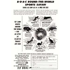   Print Ad 1955 BOAC BOAC Round the world sports safari. BOAC Books