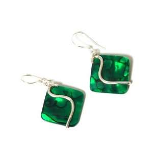    INFERNO 925 Silver Forest Green Paua Shell Earrings: Jewelry