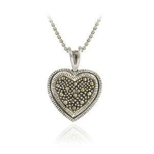  Sterling Silver Marcasite Heart Pendant: Jewelry