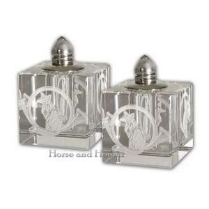  Fox & Horn Etched Crystal Salt and Pepper Shakers