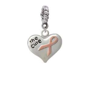 Heart with Pink Ribbon The Cure Small Silver European Charm Dangle 