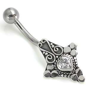  14g 7/16 Bali Heart Sterling Silver Navel Belly Jewelry 