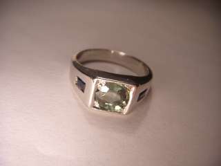 Antique 14K White Gold Tourmaline Sapphire Mens Ring  