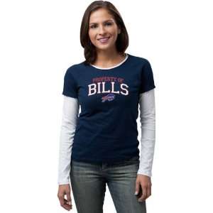   Bills  Navy  Womens Logo Property Too Long Sleeve Layered Tissue Tee
