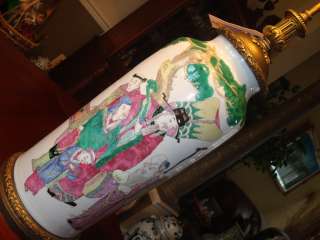 Antique Chinese Famille Rose Vase Lamp, 18th C, Kangxi Yongzheng 