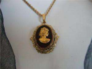 Vintage Whiting & Davis GoldTone Cameo Necklace/Pendant  