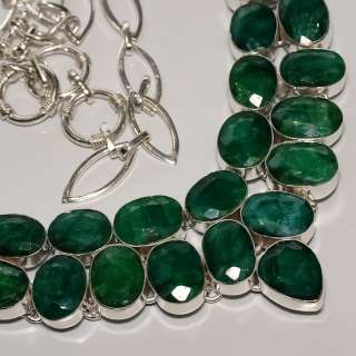 GORGEOUS  FACETED SAKOTA MINES EMERALD .925 SILVER NECKLACE 18 