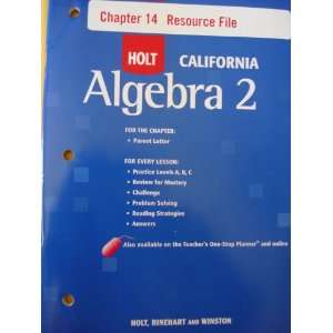    HOLT CALIFORNIA ALGEBRA 2 (CHAPTER 14 RESOURCE FILE): Books