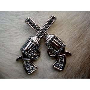  4 Gun Shaped Conchos with Black Crystals 