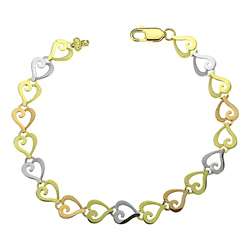 14k Three tone Gold Cutout Heart Design Bracelet  