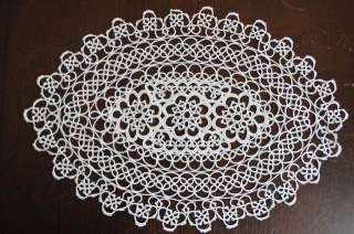 Vintage hand tatting lace placemat set of 6 white 12 X 16 Each 