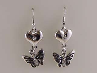 Heart Pendant Butterfly Crystal Necklace Earrings s0245  