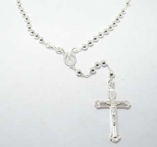 18 5mm Polished Solid Rosary Rosario Chain Necklace Real 925 Sterling 