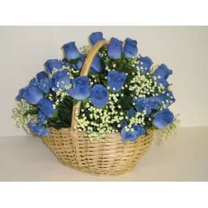  Blue Roses Floral Arrangement in Basket (13tall basket 12 