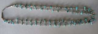Old 2 strand turquoise + heishi bead necklace with sterling silver 