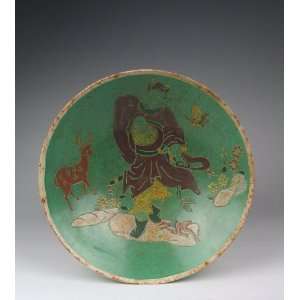 one Green Glaze Gilt Painted Porcelain Bowl, Chinese Antique Porcelain 