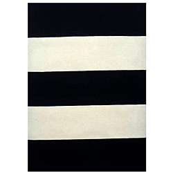 Hand tufted Black/ White Stripe Wool Rug (8 x 11)  Overstock