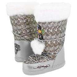 Ed Hardy Big Bear Boots Faux Fur Silver Boots  