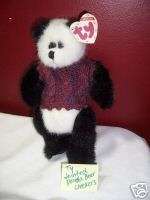 1993 TY JOINTED PANDA BEAR CHECKERS 6031 SWEATER BEANIE  