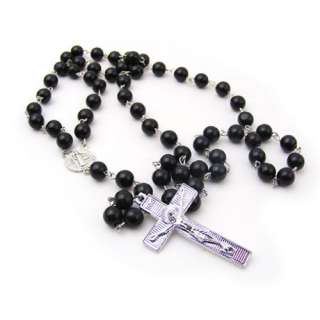 Fashion Mens Beckham Cross Pendant Black Rosary Beads Necklace Easter 