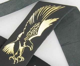 Perris Black Leather Guitar Strap Embossed Gold Eagle  