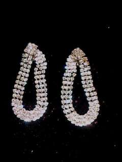 BOLD  UNIQUE Rhinestone Clip Earrings Not Used 2 1/4 Long  