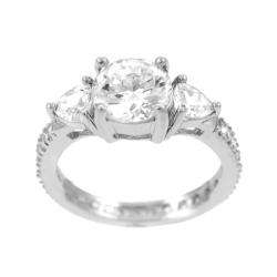 Sterling Silver Round and Trillion cut CZ Ring  