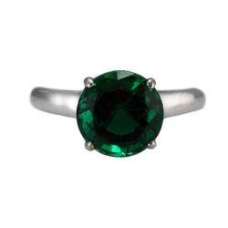 10k White Gold Lab created Emerald Solitaire Ring  