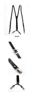 Leather suspenders Y back Retro braces clip on Black  