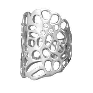  Flower Wide Band Ring Open Design with Cubic Zirconia 