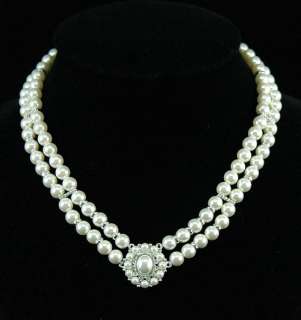 White Shell Pearl w/ Swarovski Crystal Necklace C033  