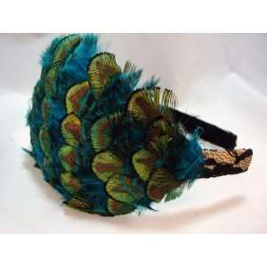  Green Peacock Feather with Lace Headband 