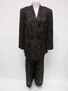 LOUIS FERAUD Brown Black Paisley Sheer Pants Suit Sz 14  