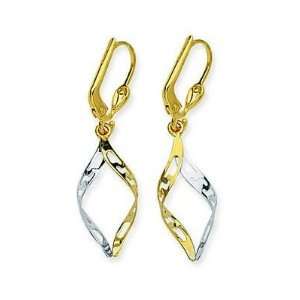  14kt Two Tone Gold Diamond Shape Twist Earrings: Jewelry