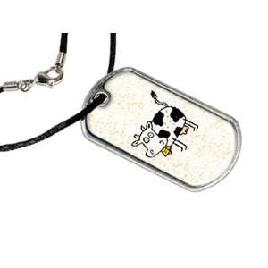 Cow   Military Dog Tag Black Satin Cord Necklace 