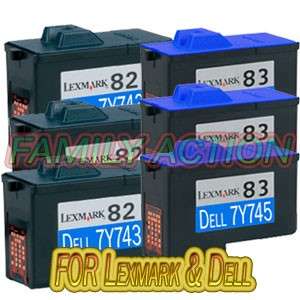 Lexmark 82 83 Dell 7Y743 7Y745 Ink (3 Blk 3 Clr) 6 PK  