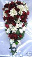 21pcs Bridal bouquet wedding flowers BURGUNDY / IVORY  