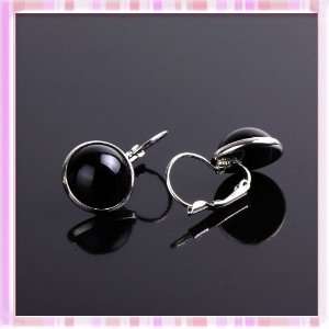   Black Round Acrylic Bead Stud Earrings Hook Earwise P1357: Beauty