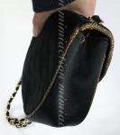 Auth Chanel black silk QUILTED VINTAGE HANDbag evening bag purse #2762 