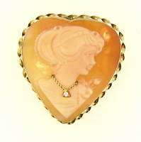 14K Gold Heart Cameo Pendant/Pin with Diamond Accent  
