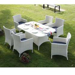 Apopka All weather White Resin Wicker 7 piece Dining Set  Overstock 