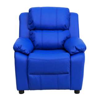 Deluxe Heavily Padded Contemporary Blue Vinyl Kids Recliner with 