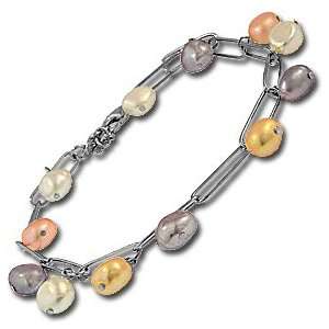  Sterling Silver White Pink Champagne Pearl Beaded Link 