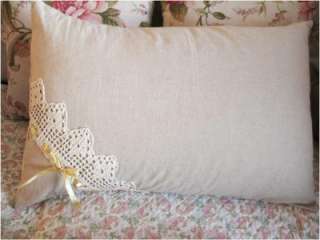 Chic Hand Crochet Lace RibbonBow Cotton Pillowcase Grey  
