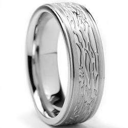   Steel Mens Textured Tree Bark Design Ring (7 mm)  