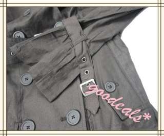 Women Korean Shiny Belt Long Trench Coat Classic Flared Jacket 