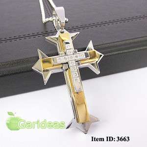   Steel Diamond Multi Gold Cross Chain Pendant Necklace ID:3663  
