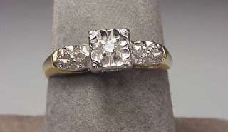 Antique 14k Two Tone Gold Diamond Engagement Ring  